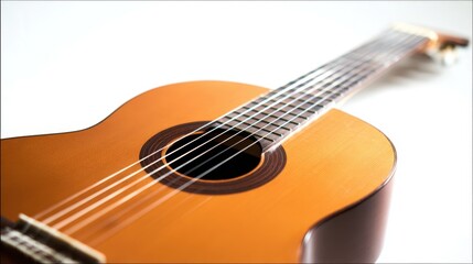 Fototapeta premium The beautiful acoustic guitar showcasing its intricate craftsmanship and elegant design.