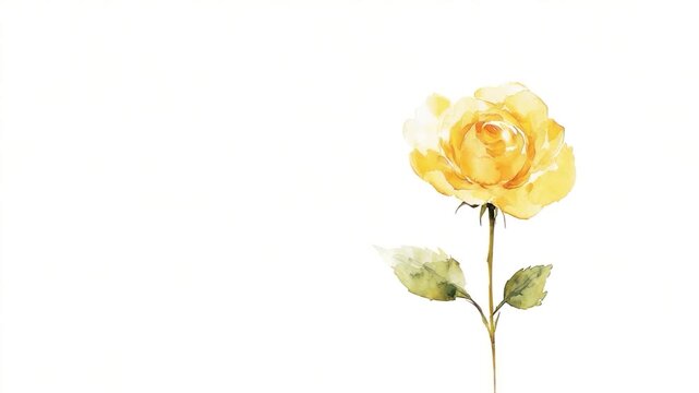Watercolor illustration of a single, pale yellow rose