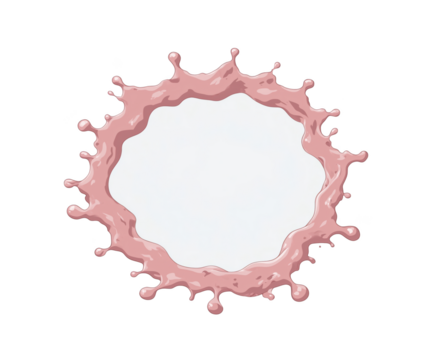 A dynamic and detailed splash of soft pink liquid, captured mid-motion. The splash radiates outwards with droplets scattering from a central pool of liquid.