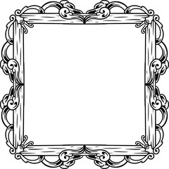 displays a wooden frame with several carvings