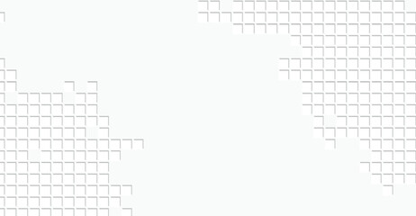 A geometric pattern features white squares with soft shadows on a pale backdrop, creating a minimalist and textured visual effect that conveys simplicity and modern design