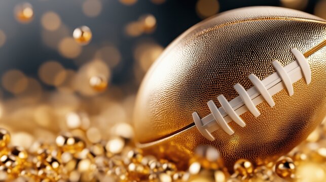 Gleaming golden American football trophy symbolizing victory, achievement, and triumph in sports competitions