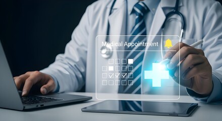 Doctor using digital device for medical appointment scheduling