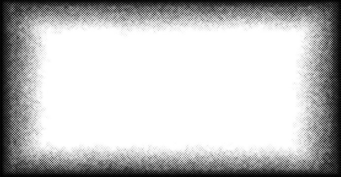 A crisp halftone pattern in black and white forms a textured rectangular border with a vintage feel, surrounding a bright, blank center space suitable for graphic design overlay and text