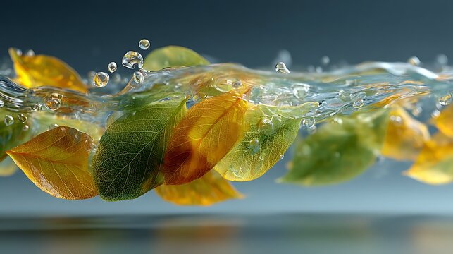 Airy clear fluid motion showing elegance and calm with spa tone leaf effect