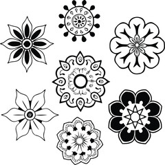 Black and White Mandala Flower Vector Set &ndash; Decorative Geometric Floral Designs