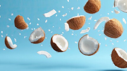 Refreshing glass of fresh coconut juice with a paper umbrella amidst a natural tropical setting.