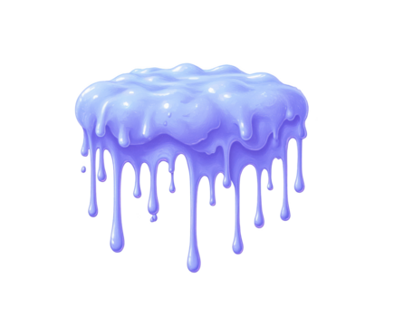 A soft, smooth illustration of light purple liquid dripping in a glossy, flowing pattern. The liquid forms a rounded shape, with several drips hanging from its edges, creating a melting, fluid effect.