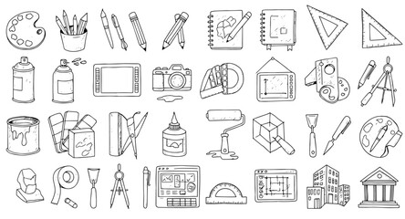 Doodle Collection of Art, Design, and Architecture Tools and Creative Supplies