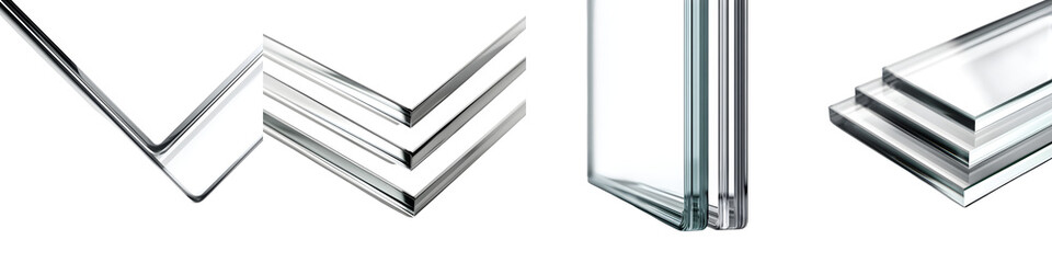 Transparent Glass Pane Pieces Collection on White Backdrop - Architectural Material