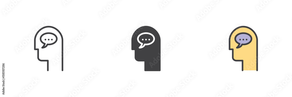 Poster mind message icon set in line, solid and filled outline style
