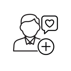 Obraz premium Marketing icon. Influencer Marketing. People with plus signs and love messages. Branding, strategy, digital. outline design style.