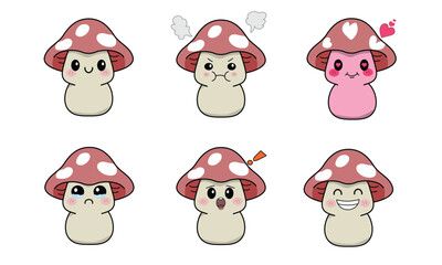 Cute Cartoon Mushroom Stickers with Playful Expressions
