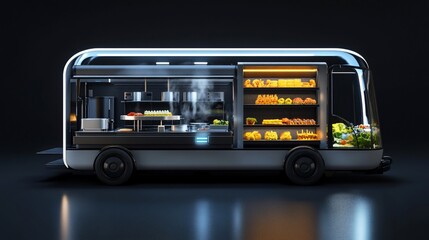 Futuristic Food Truck Concept with Illuminated Display and Cooking Area