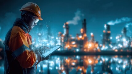 The industrial worker using a tablet in a digitally advanced environment