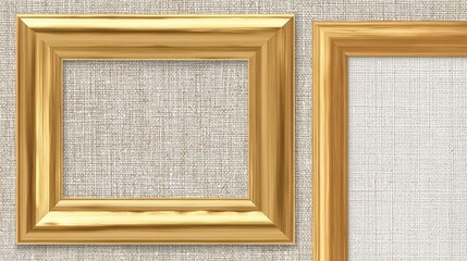 Two ornate gold picture frames against a textured beige background; one is empty, the other shows a blank canvas