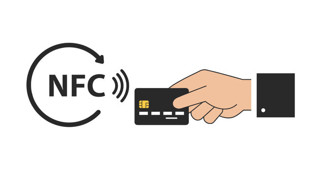 Contactless payment symbol with hand holding credit card