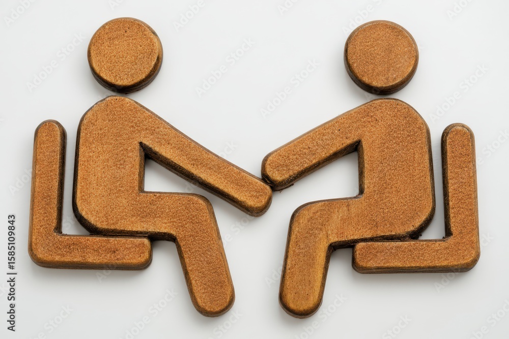 Poster interconnected symbols of unity and communication illustrated through elegantly carved wooden figure