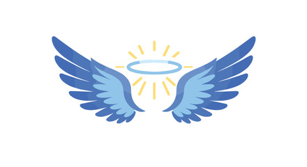 Blue angel wings with halo and radiant light