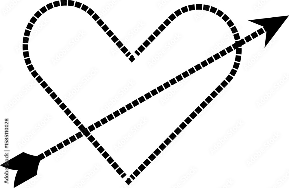 Aufkleber check mark in a box vector illustration with dotted line heart shape design