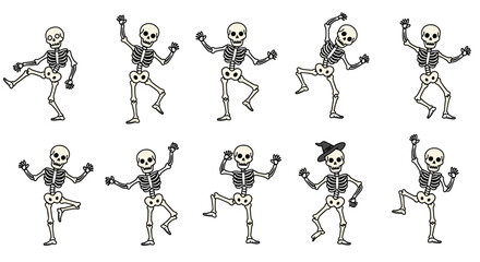Dancing skeletons with witch hat for halloween party designs