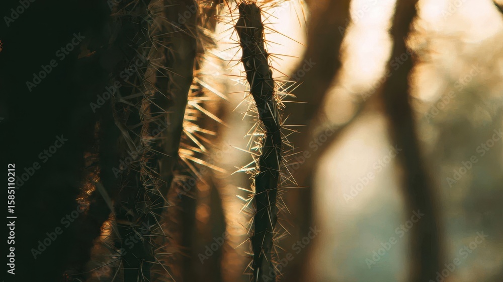 Poster close-up view of a cactus stem with spines.