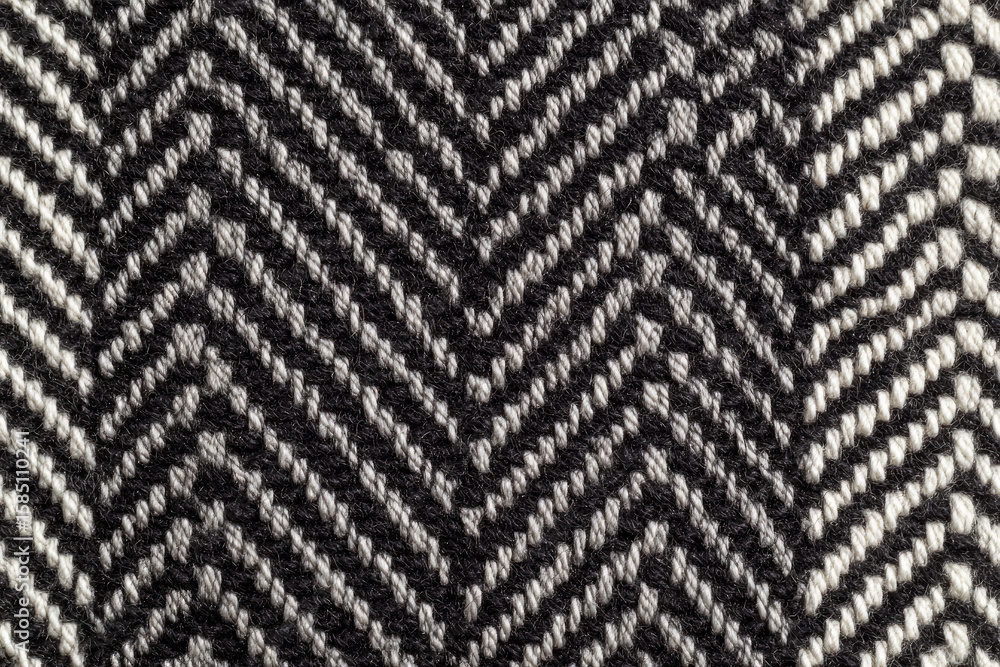 Poster black and white zigzag weaving lines create bold geometric pattern on textured fabric, offering mode