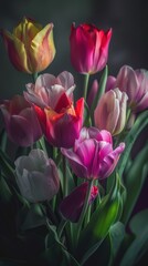 Obraz premium A bouquet of vibrant tulips in full bloom closeup image.