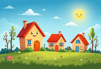 summer landscape with houses