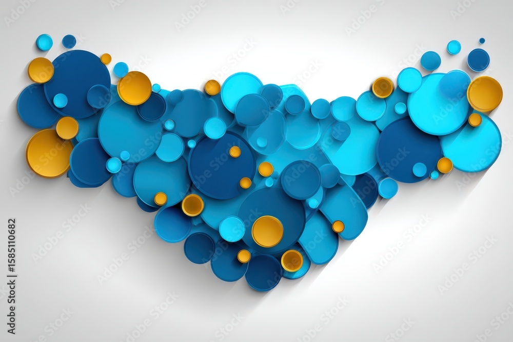 Poster abstract composition featuring an intricate arrangement of circular shapes in vibrant hues of blue a