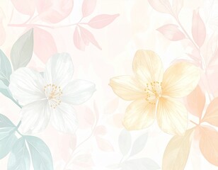 Textured floral background illustration, delicate watercolor washes, subtle embossed details, soft focus, natural lighting, full HD."