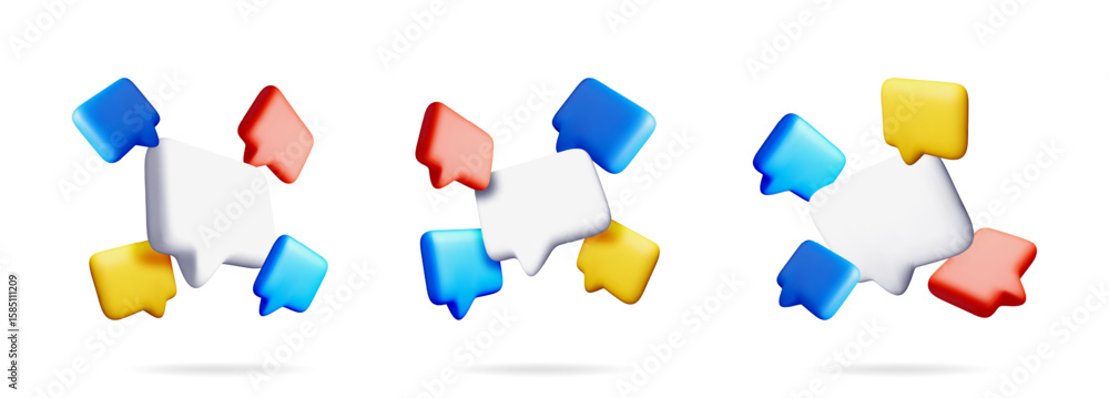 Aufkleber set of 3d vector blank message bubbles for social media concept. white chat box surrounded by colorf