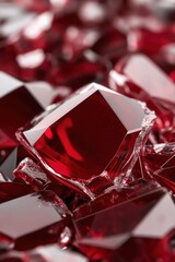 Abstract composition of shattered red glass fragments displaying sharp geometric edges and reflective surfaces