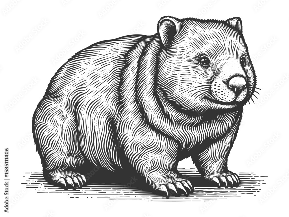 Poster wombat sketch engraving generative ai fictional character vector illustration. scratch board imitati
