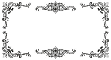 Obraz premium Elegant ornamental frame with intricate vintage flourishes in black and white