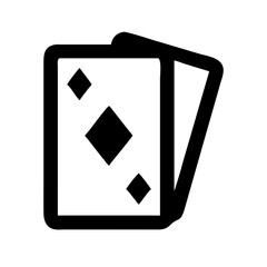 Simple deck of cards icon featuring diamond suit with bold black outline. Deck of cards for online games, gambling apps, and entertainment. Conceptual deck of cards icon for website elements.