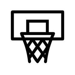 Basketball hoop illustrated with rectangular backboard and net. Basketball hoop is equipment for sports, recreation and games.