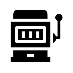 Illustrative slot machine icon on white for casino game. Slot machine game play with winning reels and lucky numbers. Use this slot machine symbol as graphic for gaming or chance.