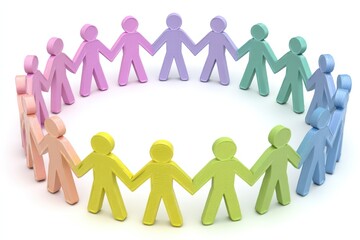 Diverse collection of colorful paper figures linked together in a circular arrangement representing unity friendship collaboration and harmony emphasizing societal connection and inclusive