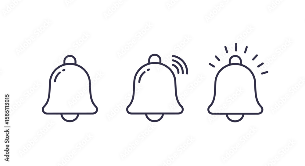 Poster minimalistic notification icons with alert bell symbols in linear style