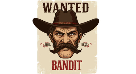 Vintage western wanted poster with cowboy's intense expression