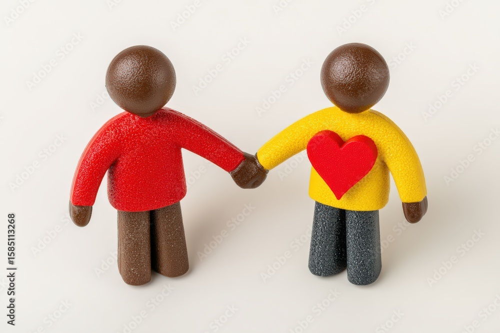 Poster two colorful figurines holding hands symbolizing partnership and connection expressing affection and