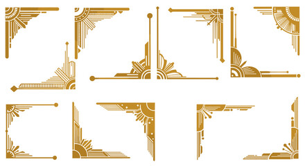 Art deco gold corner frame collection with geometric sunburst design