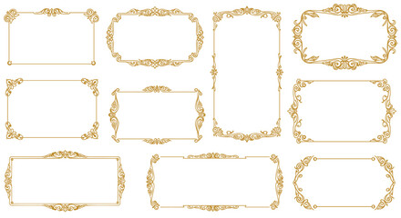 Elegant ornate gold frames set for decorative design projects