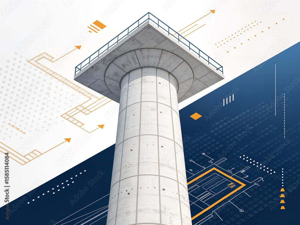 Poster architectural construction abstract background with concrete columns lines and callouts . generative