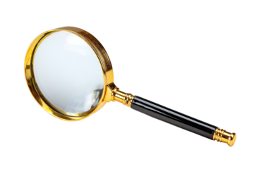 Magnifying Glass with Gold Frame, Black Handle, Closeup View