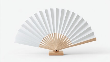 Ultra quality image of 5. Editable PSD mockup of white folding hand fan on white background.