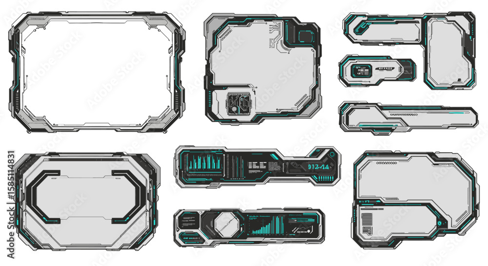 Poster futuristic technology interface frames with digital elements
