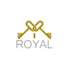 Royal gold key icon. Modern real estate logo isolated on white background