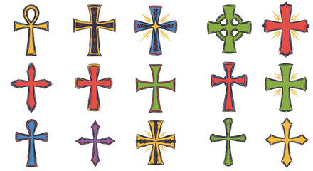 Obraz premium Colorful hand-drawn crosses collection featuring various designs and styles